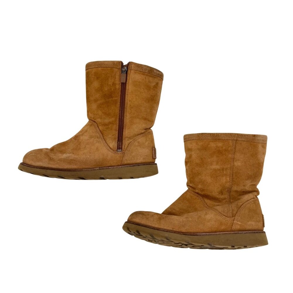 UGG SELIA CHESTNUT BROWN SUEDE SHEARLING SHORT ANKLE BOOTS - 6